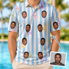 Man wearing Men's Wicked Peaks Custom Face Polo Shirt — custom faces printed all-over