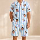 Model wearing Men's Wicked Peaks Custom Face Shirt & Shorts Set printed with kids' faces