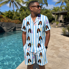 Real-life photo of someone wearing Men's Wicked Peaks Custom Face Shirt & Shorts Set — custom faces printed all-over