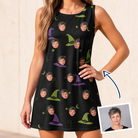 Woman wearing Women's Pointy Party Custom Face Tank Dress — custom faces printed all-over