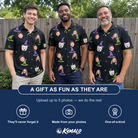 Friends in matching Men's Pointy Party Custom Face Polo Shirt — a group gift photo
