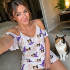 Selfie with the pet whose face is printed all over this Women's Cauldron Crowns Custom Cat Face Off-Shoulder Dress