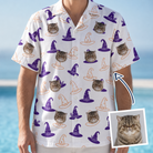 Man wearing Men's Cauldron Crowns Custom Cat Face Hawaiian Shirt — custom faces printed all-over
