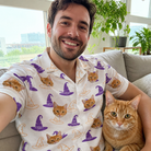Selfie with the pet whose face is printed all over this Men's Cauldron Crowns Custom Cat Face Hawaiian Shirt