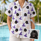 Woman wearing Women's Cauldron Crowns Custom Dog Face Hawaiian Shirt — custom faces printed all-over