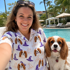 Selfie with the pet whose face is printed all over this Women's Cauldron Crowns Custom Dog Face Hawaiian Shirt