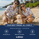 Friends in matching Women's Cauldron Crowns Custom Dog Face Hawaiian Shirt — a group gift photo