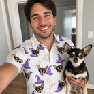 Selfie with the pet whose face is printed all over this Men's Cauldron Crowns Custom Dog Face Polo Shirt