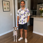 Full-length photo with the pet printed all over this Men's Cauldron Crowns Custom Dog Face Polo Shirt