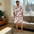 Full-length photo with the pet printed all over this Men's Cauldron Crowns Custom Cat Face Shirt & Shorts Set