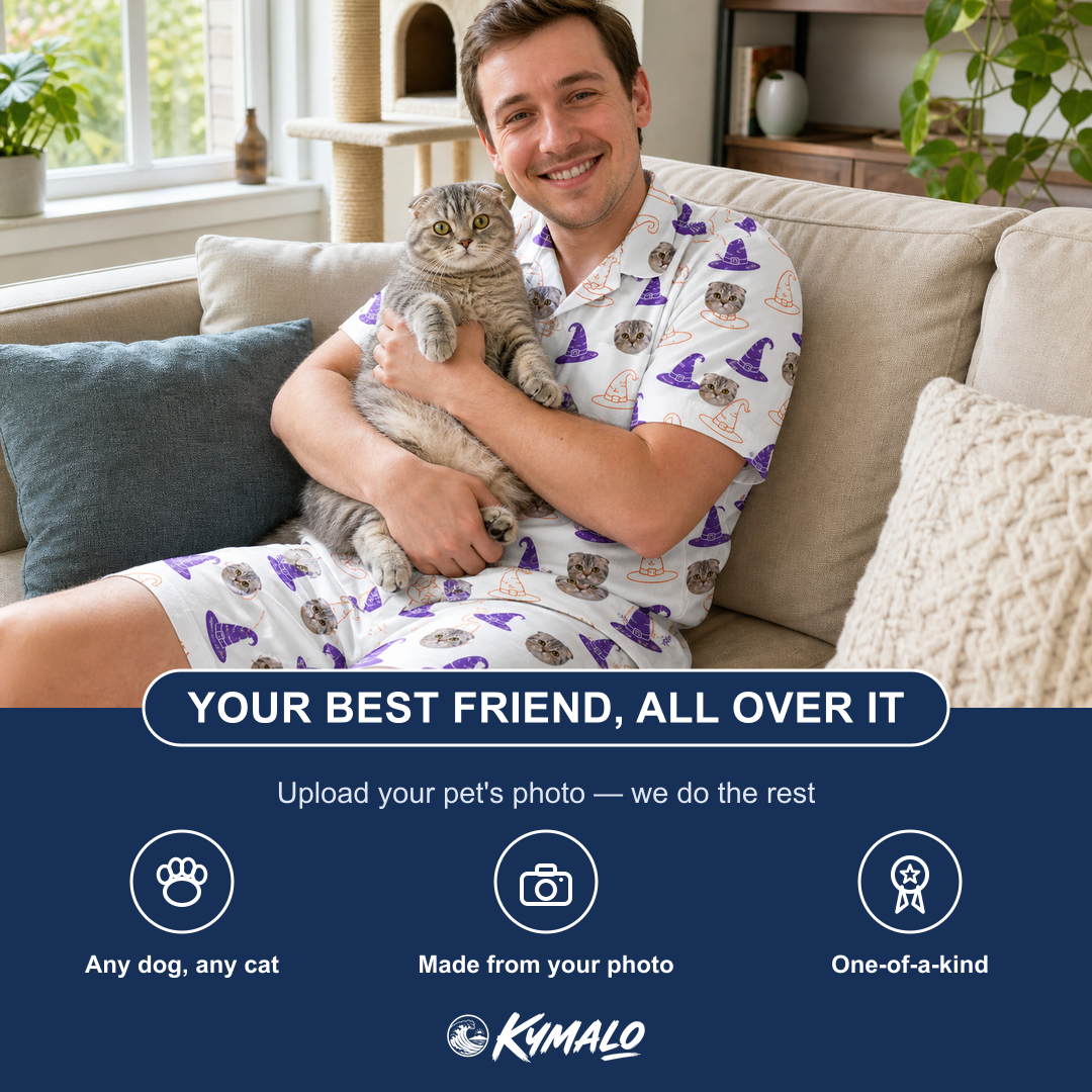 Friends in matching Men's Cauldron Crowns Custom Cat Face Shirt & Shorts Set — a group gift photo