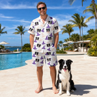 Full-length photo with the pet printed all over this Men's Cauldron Crowns Custom Dog Face Shirt & Shorts Set