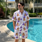 Real-life photo of someone wearing Men's Cauldron Crowns Custom Face Shirt & Shorts Set — custom faces printed all-over
