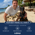 Friends in matching Men's Spellbound Spires Custom Dog Face Beach Shorts — a group gift photo