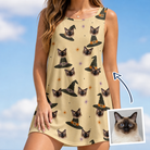 Woman wearing Women's Spellbound Spires Custom Cat Face Tank Dress — custom faces printed all-over