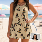 Woman wearing Women's Spellbound Spires Custom Face Tank Dress — custom faces printed all-over