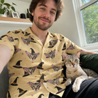 Selfie with the pet whose face is printed all over this Men's Spellbound Spires Custom Cat Face Hawaiian Shirt
