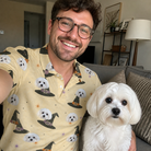 Selfie with the pet whose face is printed all over this Men's Spellbound Spires Custom Dog Face Polo Shirt