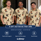Friends in matching Men's Spellbound Spires Custom Face Polo Shirt — a group gift photo