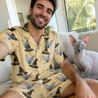 Selfie with the pet whose face is printed all over this Men's Spellbound Spires Custom Cat Face Shirt & Shorts Set