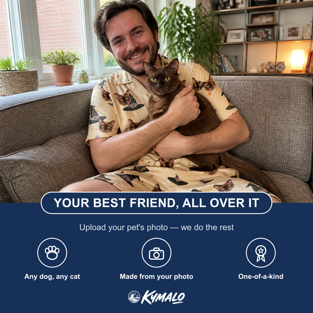 Friends in matching Men's Spellbound Spires Custom Cat Face Shirt & Shorts Set — a group gift photo