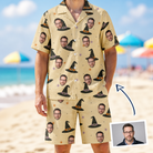 Man wearing Men's Spellbound Spires Custom Face Shirt & Shorts Set — custom faces printed all-over