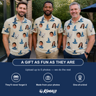 Friends in matching Men's Witchy Whirl Custom Face Polo Shirt — a group gift photo