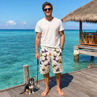 Full-length photo with the pet printed all over this Men's Hexed Headwear Custom Dog Face Beach Shorts