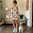 Full-length photo with the pet printed all over this Women's Hexed Headwear Custom Dog Face Tank Dress