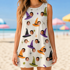 Model wearing Women's Hexed Headwear Custom Face Tank Dress printed with kids' faces