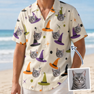 Man wearing Men's Hexed Headwear Custom Cat Face Hawaiian Shirt — custom faces printed all-over