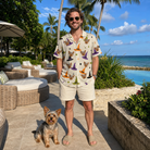 Full-length photo with the pet printed all over this Men's Hexed Headwear Custom Dog Face Hawaiian Shirt
