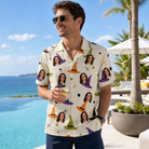 Real-life photo of someone wearing Men's Hexed Headwear Custom Face Hawaiian Shirt — custom faces printed all-over