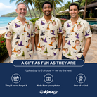 Friends in matching Men's Hexed Headwear Custom Face Hawaiian Shirt — a group gift photo
