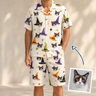Man wearing Men's Hexed Headwear Custom Cat Face Shirt & Shorts Set — custom faces printed all-over