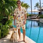 Full-length photo with the pet printed all over this Men's Hexed Headwear Custom Dog Face Shirt & Shorts Set