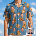 Man wearing Men's Cinnamon Capers Custom Face Hawaiian Shirt — custom faces printed all-over