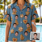 Woman wearing Women's Cinnamon Capers Custom Face Hawaiian Shirt — custom faces printed all-over