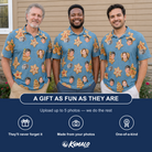 Friends in matching Men's Cinnamon Capers Custom Face Polo Shirt — a group gift photo