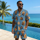 Real-life photo of someone wearing Men's Cinnamon Capers Custom Face Shirt & Shorts Set — custom faces printed all-over