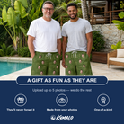 Friends in matching Men's Parcel Pizzazz Custom Face Beach Shorts — a group gift photo