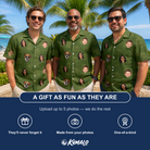 Friends in matching Men's Parcel Pizzazz Custom Face Hawaiian Shirt — a group gift photo