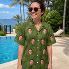 Real-life photo of someone wearing Women's Parcel Pizzazz Custom Face Hawaiian Shirt — custom faces printed all-over