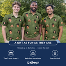 Friends in matching Men's Parcel Pizzazz Custom Face Polo Shirt — a group gift photo