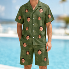 Model wearing Men's Parcel Pizzazz Custom Face Shirt & Shorts Set printed with kids' faces