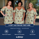 Friends in matching Women's Marshmallow Mugs Custom Face Off-Shoulder Dress — a group gift photo