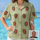 Woman wearing Women's Marshmallow Mugs Custom Face Hawaiian Shirt — custom faces printed all-over
