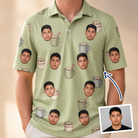 Man wearing Men's Marshmallow Mugs Custom Face Polo Shirt — custom faces printed all-over
