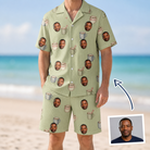 Man wearing Men's Marshmallow Mugs Custom Face Shirt & Shorts Set — custom faces printed all-over