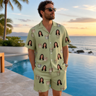 Real-life photo of someone wearing Men's Marshmallow Mugs Custom Face Shirt & Shorts Set — custom faces printed all-over